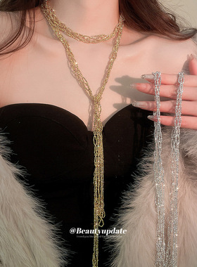 欧美跨境水晶镂空流苏项链个性时