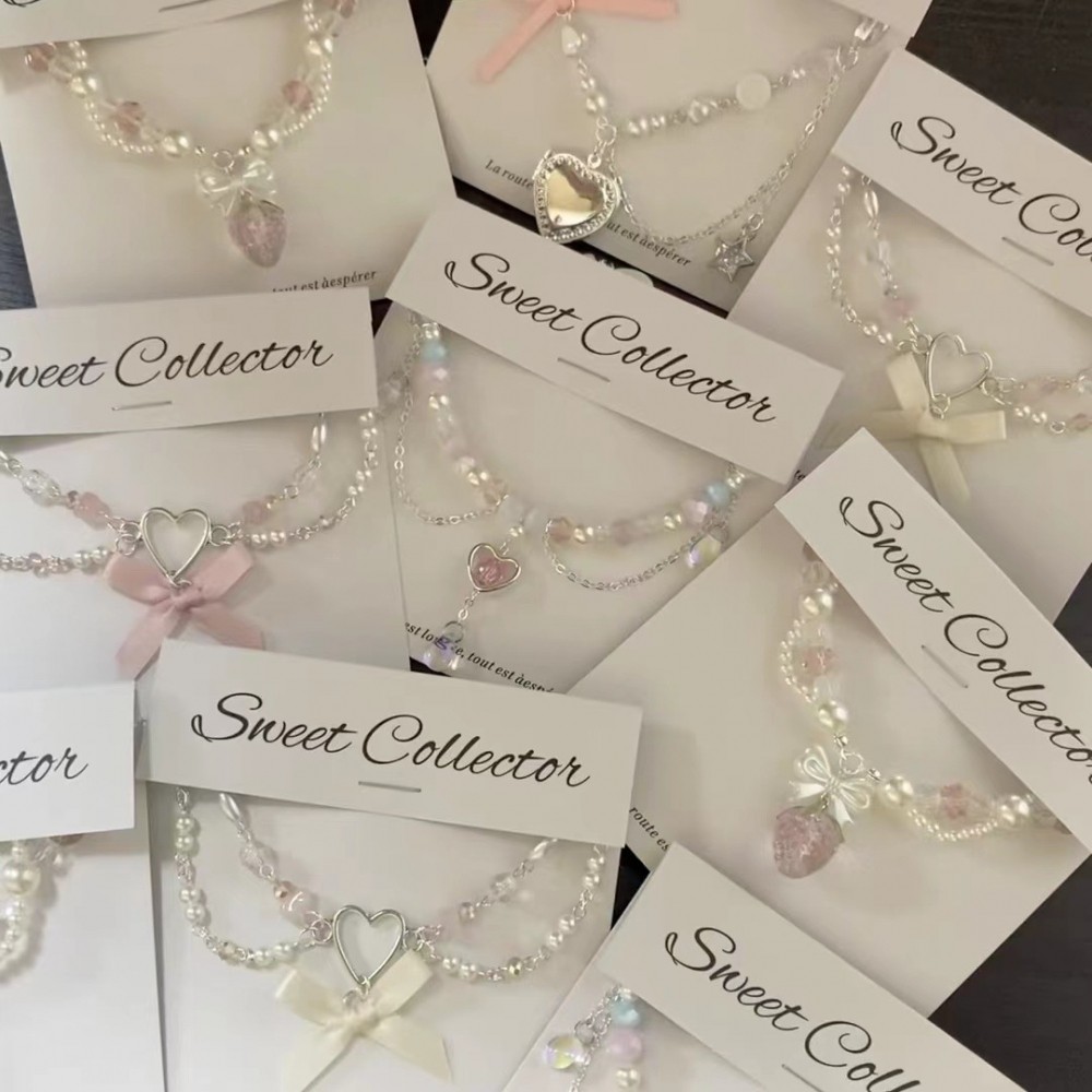 甜美爱心蝴蝶结珍珠项链韩系小清