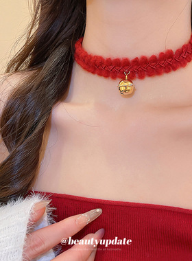 秋冬新款针织铃铛吊坠颈链优雅温