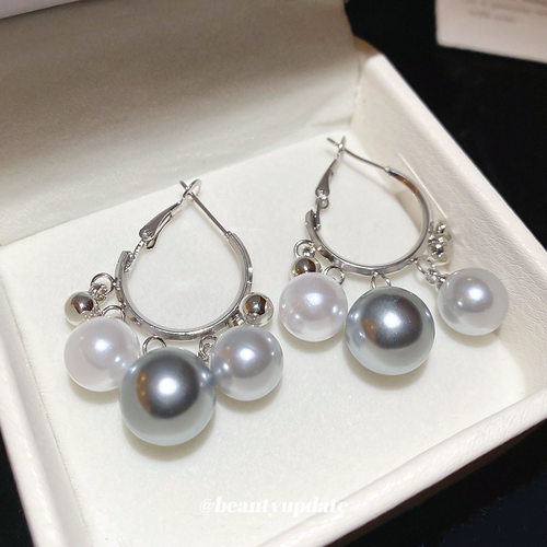 银针圆形流苏珍珠耳圈法式复古气