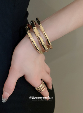 金属纹路三层开口手镯套装欧美夸