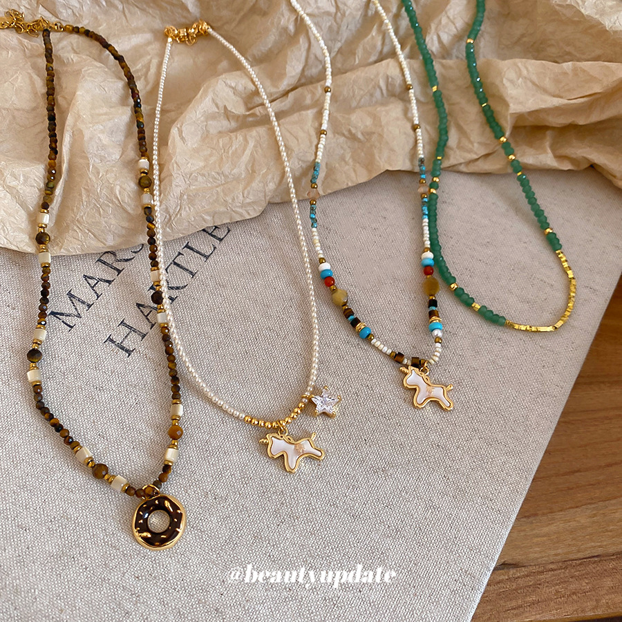 新中式石头串珠小马项链民族风复