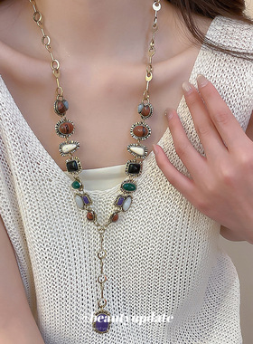 中古vintage树脂几何吊坠项链复