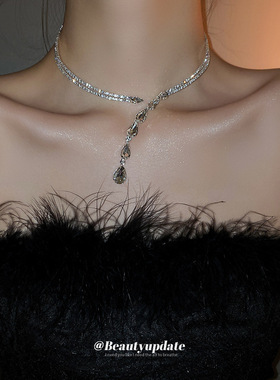 东大门锆石双层水滴项链辣妹甜酷风choker项圈小众高级感项饰配饰