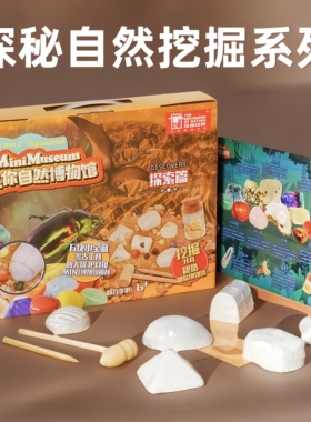 探秘自然博物馆盲盒考古挖掘玩具恐龙化石地质石文物宝藏宝石挖宝