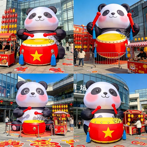 充气网红节日活动发光打卡通定制爱心花朵广告气模大造型熊猫打鼓