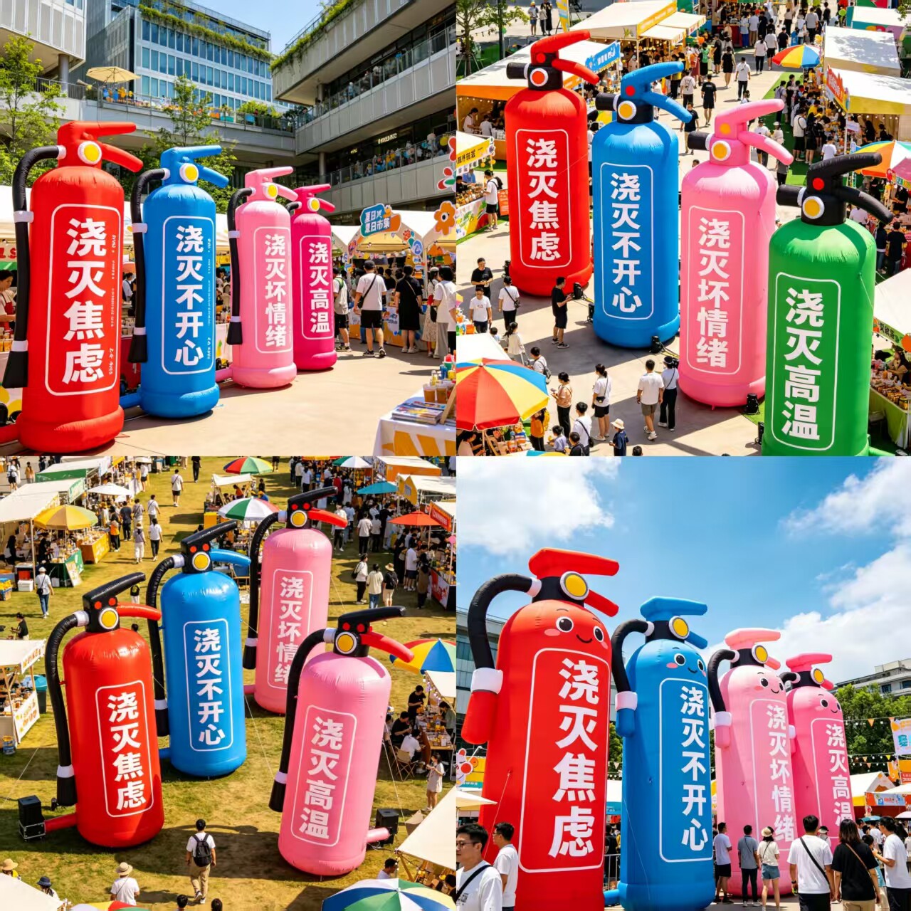 充气活动夏灭火器节日网红美陈打卡通毛绒定制爱心广告气模花造型