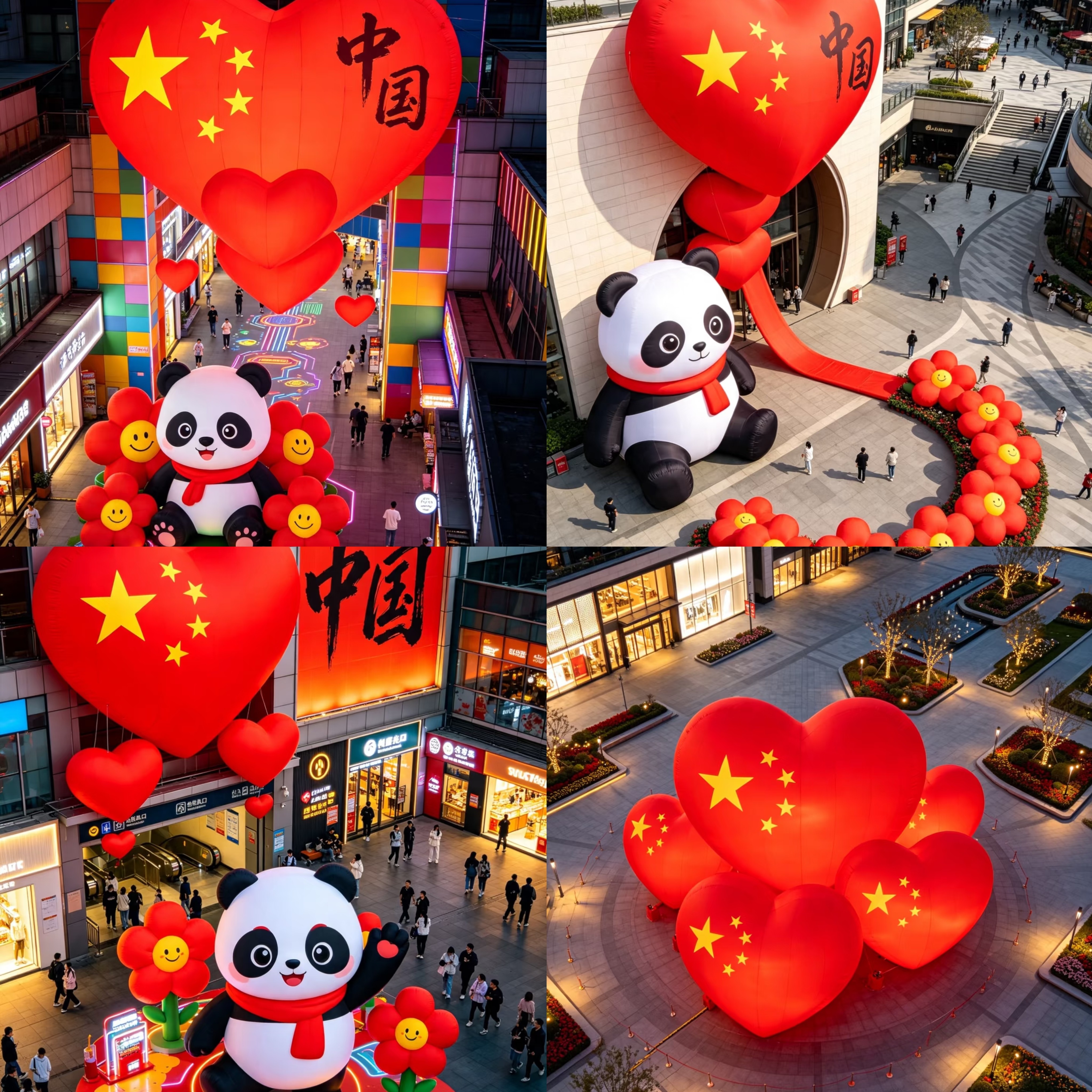 充气网红节日活动发光打卡通定制爱心花朵广告气模大造型国庆熊猫图片