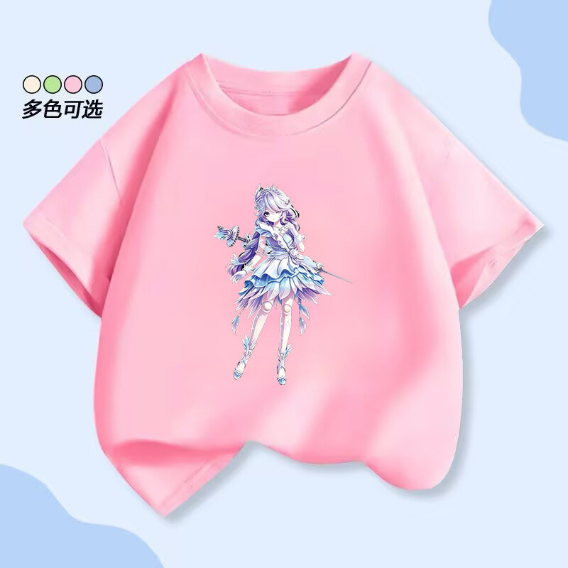 蛋仔派对周边女童纯棉短袖夏季海瑟冠军时装天鹅之羽卡通印花上衣图片