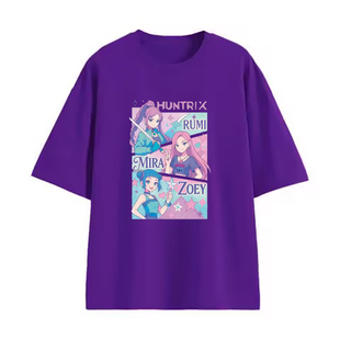 Kpop猎魔女团女童印花纯棉圆领新款夏季儿童短袖T恤休闲套头上衣