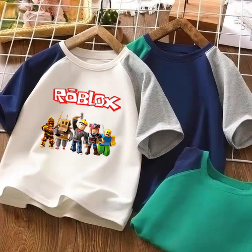 夏季衣服儿童t恤男孩短袖童装虚拟世界游戏周边印花插肩撞色短袖