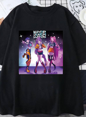 KPOP猎魔女团HUNTRIX印花短袖T恤男女童宽松圆领夏季上衣休闲百搭