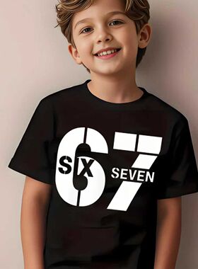 跨境热销67six seven儿童纯棉T恤卡通印花透气亲肤男女童百搭短袖