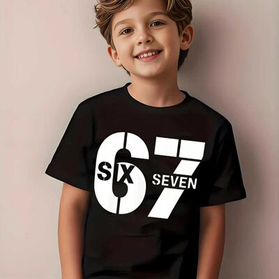 跨境热销67six seven儿童纯棉T恤卡通印花透气亲肤男女童百搭短袖