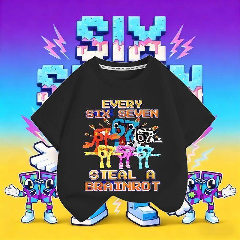 Steal a Brainrot67新款纯棉夏季短袖男女小中儿童圆领T恤上衣潮,童装/婴儿装/亲子装,T恤,淘宝优惠券,粉丝福利购,淘宝优惠卷