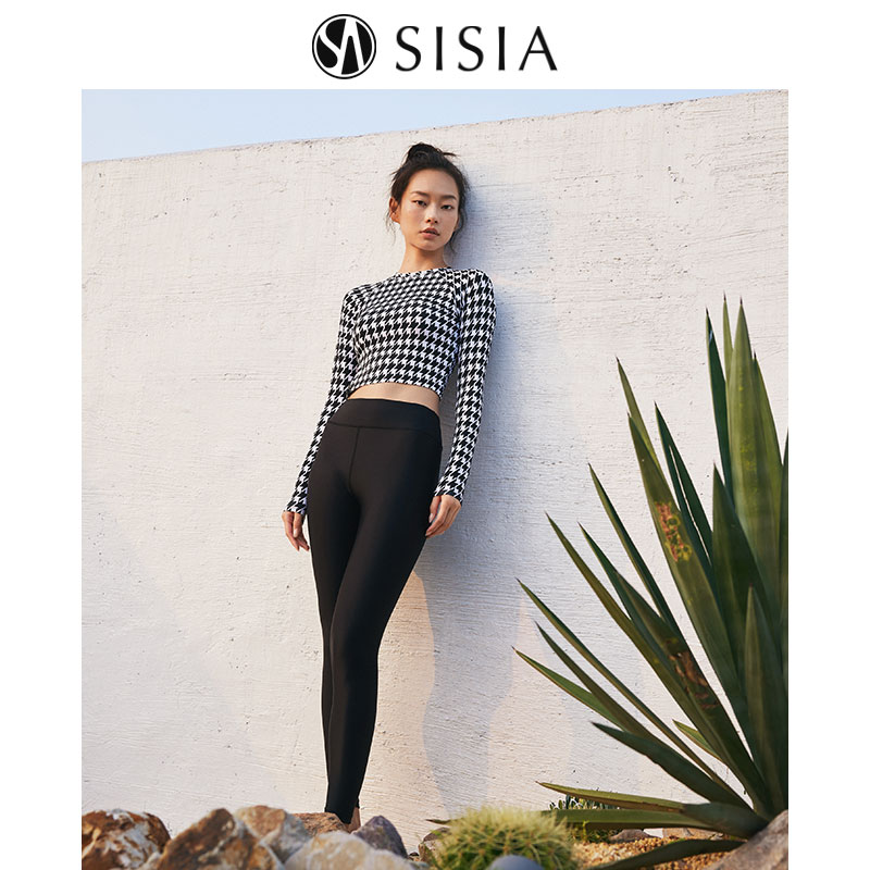 SISIA24新款泳衣女复古千鸟格长袖长裤分体遮腹显瘦冲浪运动浮潜