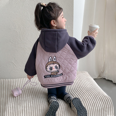 女童夹棉外套2025秋冬新款儿童冬装女宝宝洋气拉布布加绒加厚衣服