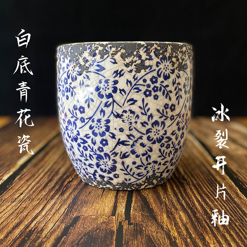 新中式仿古青花瓷花盆裂