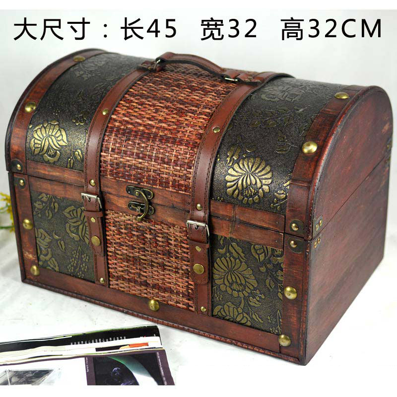 仿古带锁木箱复古百宝箱