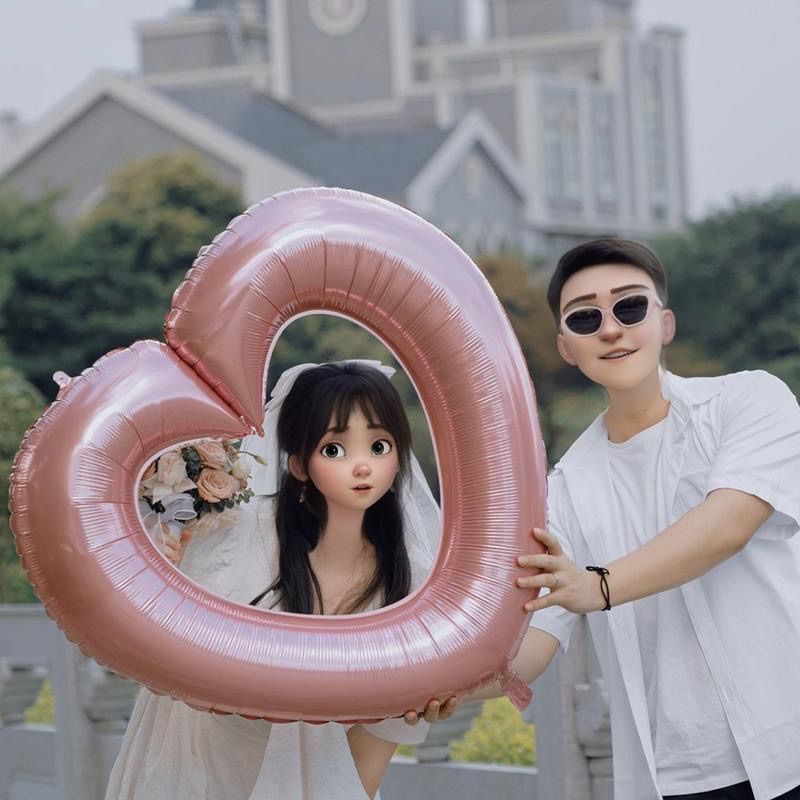 吾家婚品爱心气球领证手拿道具婚礼姐妹团拍照装饰结婚晨泡拍摄