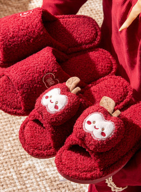 吾家婚品开口拖鞋结婚红色喜庆陪嫁新娘新郎婚礼情侣地板拖鞋1