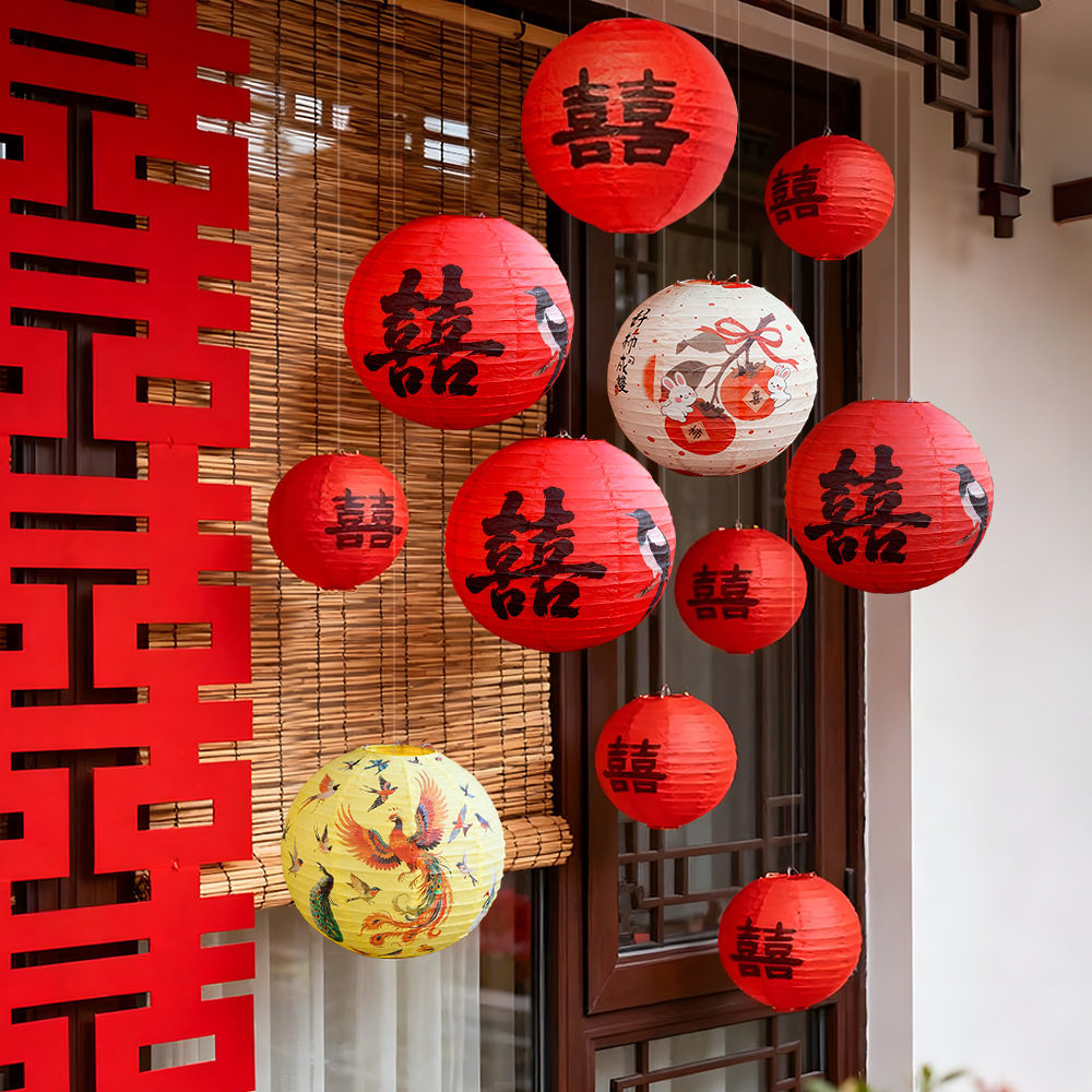 吾家婚品结婚喜字灯笼瀑布图片