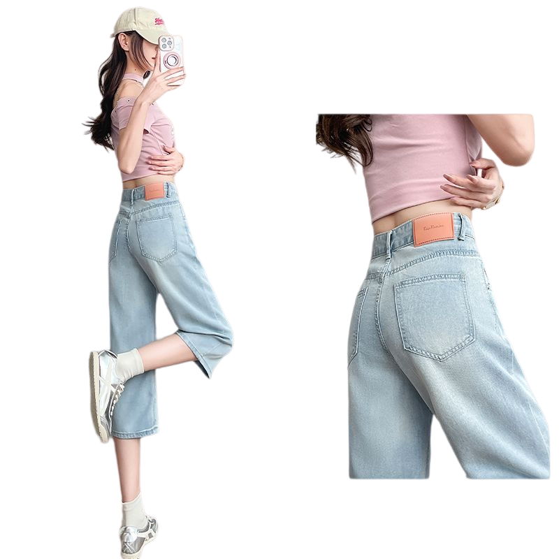 莱赛尔天丝七分牛仔短裤女2026夏季薄小个子七分裤超薄不贴腿中裤