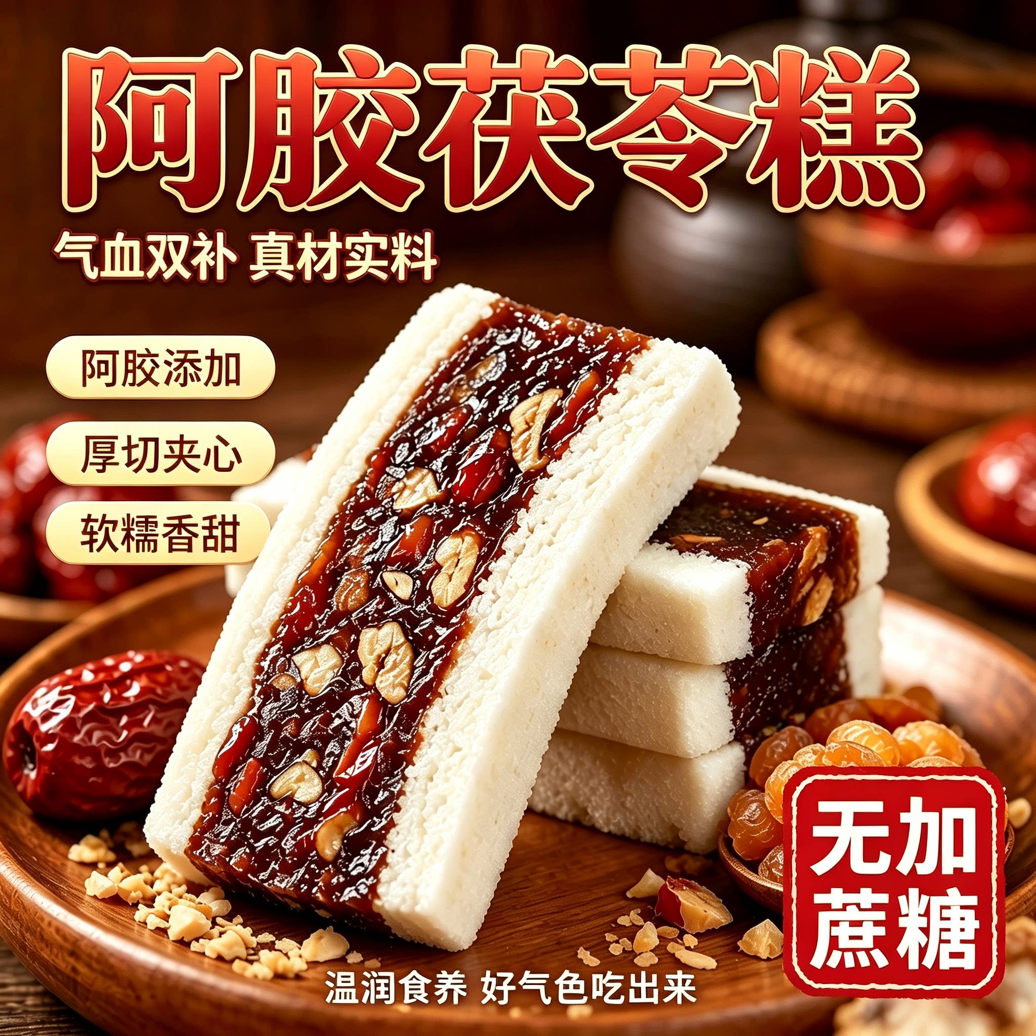 红枣阿胶茯苓糕无蔗糖营养生独立包装八珍糕健康小零食休闲食品