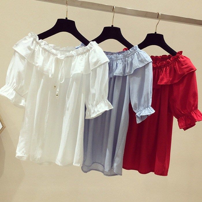 2020新款夏季雪纺衫复古荷叶边短袖衬衫女一字肩很仙的上衣宽松在类目 女装/女士精品, 蕾丝衫/雪纺衫中 - 来自Buy2taobao.com提供专业的淘宝代购服务