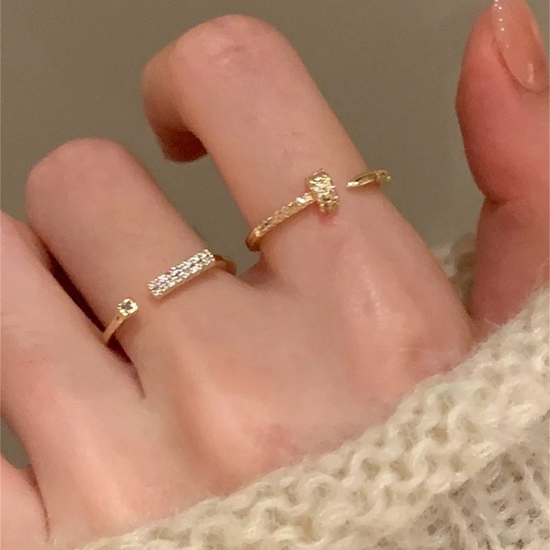 超闪锆石素圈钉子戒指女开口戒图片