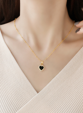 925银女小众设计黑色桃心项链