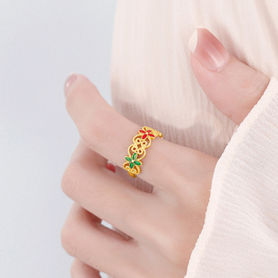 s925纯银珐琅小花戒指女2024年新款个性开口温柔气质冷淡风食指戒