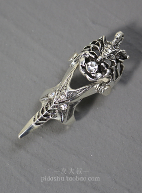 镶钻戒指摇滚骷髅龙形关节戒指