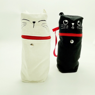 日单 pencil pouch立体猫咪笔袋创意帆布插笔袋 文艺可爱水杯套