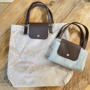 包邮 日本潮牌双层折叠购物袋手提袋手挽包棉麻女包包手包