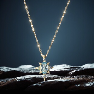 StarRay人海星芒轻奢复古蓝托帕石项炼银镀金宝石简约锁骨链礼物