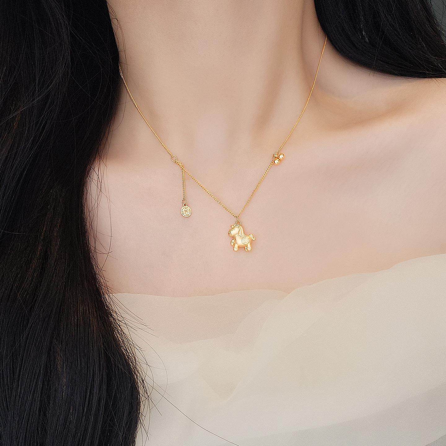 SRs925纯银彩虹独角兽项链马上有钱新中式暖言民族风套链马年生肖