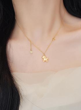 SRs925纯银彩虹独角兽项链马上有钱新中式暖言民族风套链马年生肖