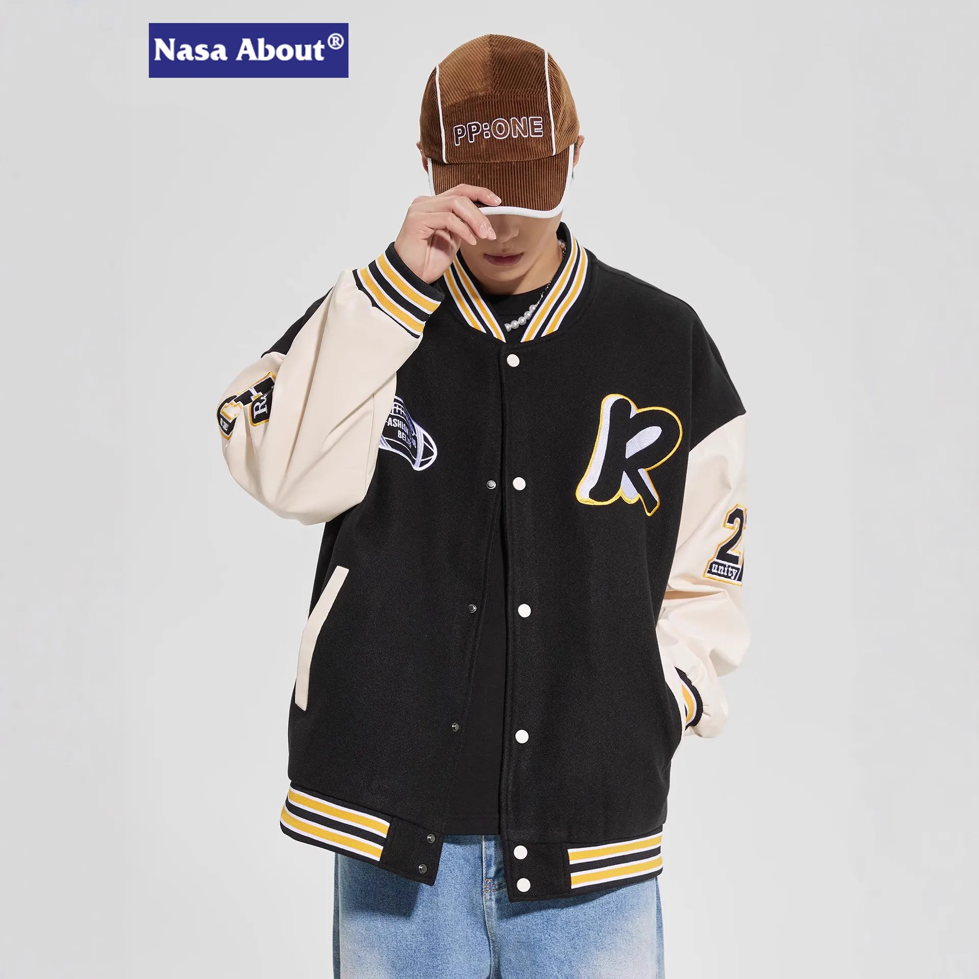 NASA美式拼接棒球服外套男女生春季新款潮流休闲复古飞行员夹克衣
