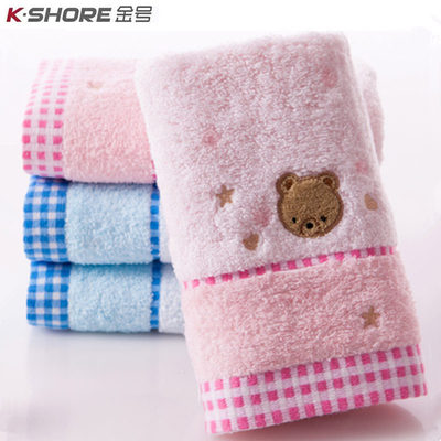 金号方巾纯棉家用无捻提绣花小熊