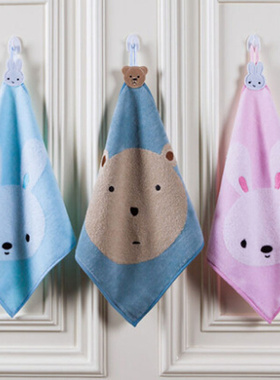 金号纯棉柔软吸水小毛巾 孩子宝宝洗脸手帕卡通图案自带挂绳6445