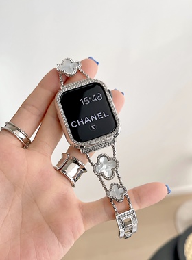 IAMYEE表带四叶草贝母细钻苹果表带适用于3456代iwatchS8S9S10S11