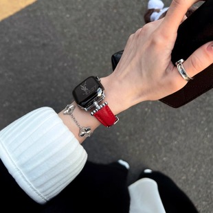 IAMYEE茄酱真牛皮质表带适用applewatch3456SES7S8S9S10iwatchS11