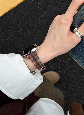 IAMYEE老钱美拉德毛呢表带适用applewatc456seS7S8S9S10iwatchS11