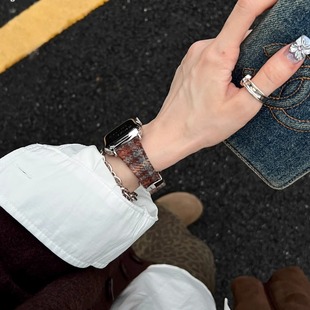 IAMYEE老钱美拉德毛呢表带适用applewatc456seS7S8S9S10iwatchS11