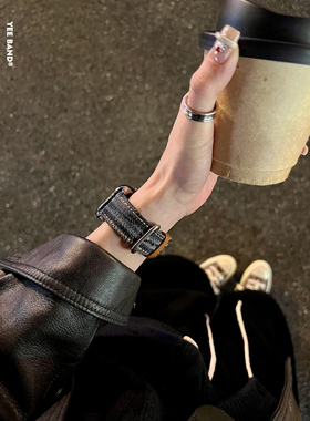 IAMYEE老钱风撞色丹宁复古表带适用applewatchS7S8S9S10iwatchS11