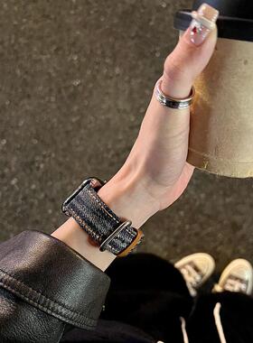 IAMYEE老钱风撞色丹宁复古表带适用applewatch67S8S9S10iwatchS11