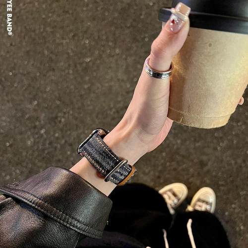 IAMYEE老钱风撞色丹宁复古表带适用applewatch67S8S9S10iwatchS11