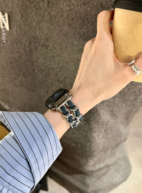 IAMYEE小香风丹宁双排链表带适用于iwatch567代S891011苹果手表带