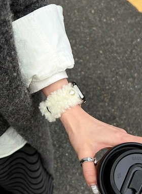 IAMYEE秋冬珍珠毛毛表带适用applewatc67S7SES8S9iwatch手表带S11